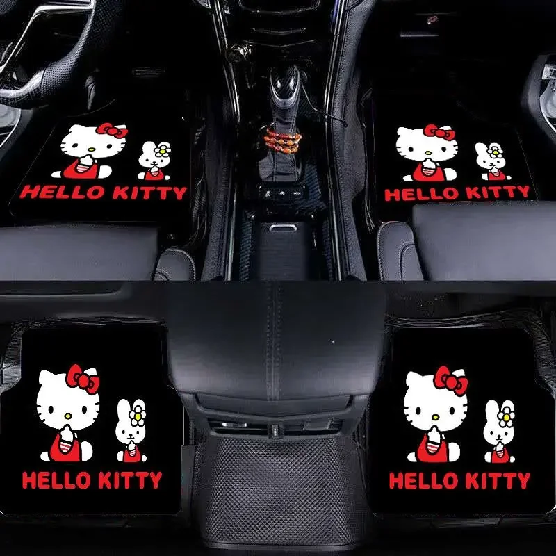 4 Delige Set Hello Kitty Auto Kussen Kawaii Cover Vloermat Mode Cartoon Figuur Patroon Mat Zacht Winter Handig Decor Cadeau