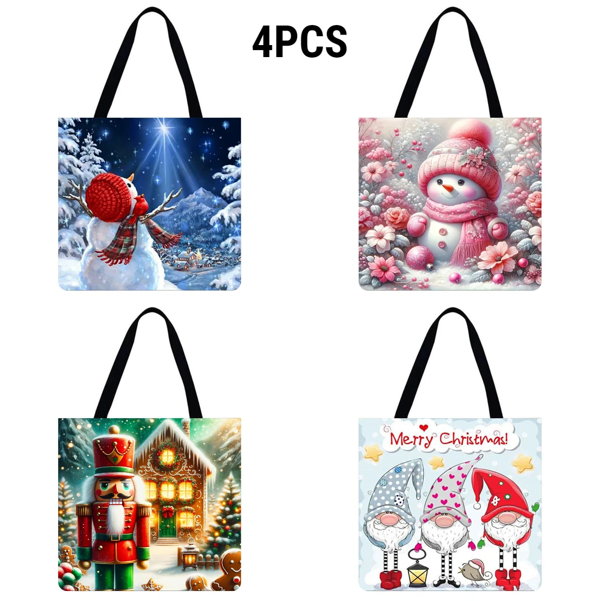 

4 шт., рождественская льняная сумка-тоут, большая вместительная женская сумка на плечо для покупок