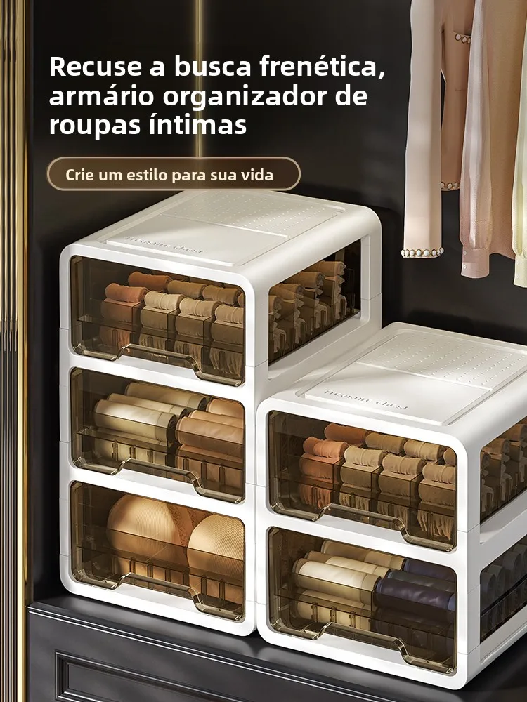 Caixa Organizadora Transparente Reforçada para Uso Doméstico, Estilo Gaveta, para Roupas Íntimas e Vestuário
