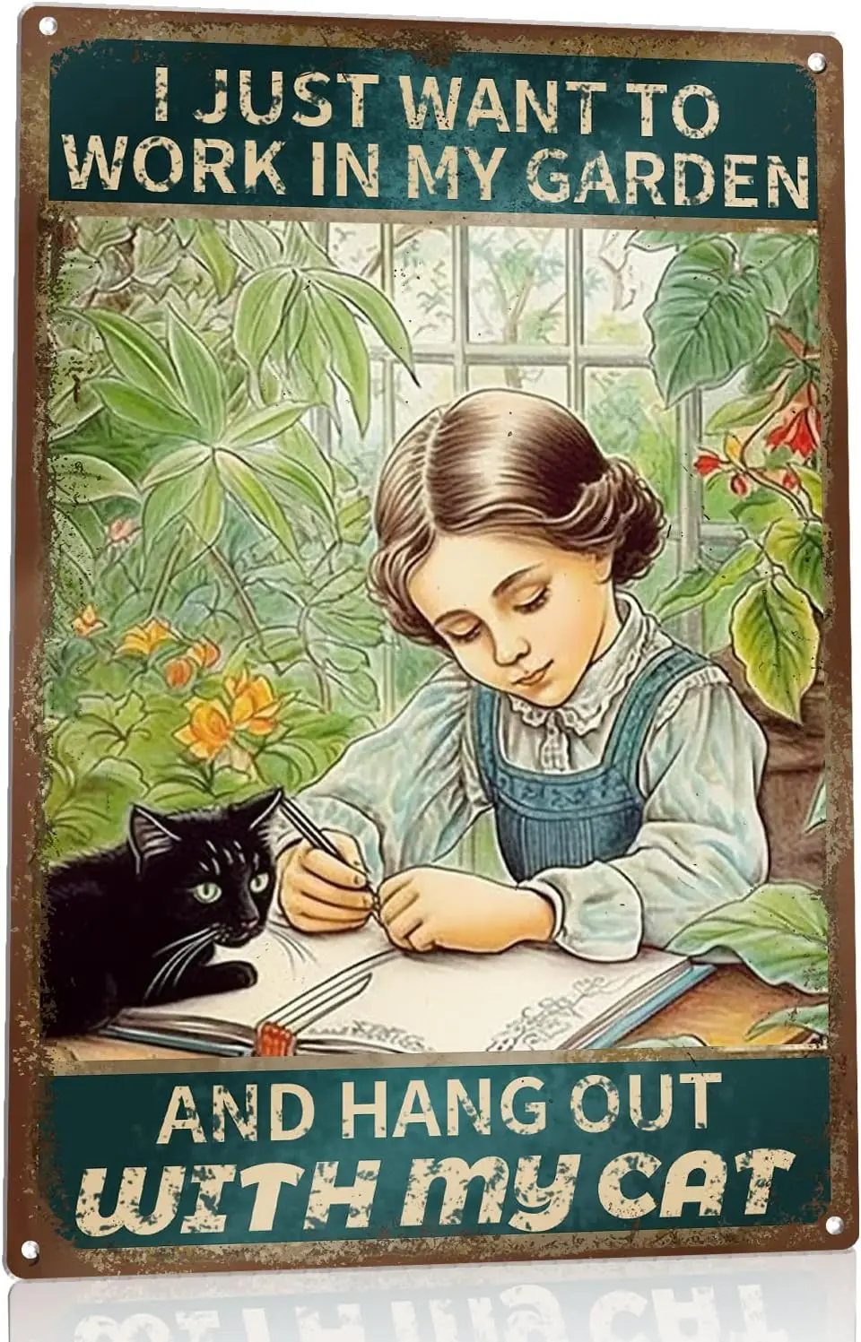 Celebrate Your Love for Cats and Gardening with Rustic Retro Metal Tin Sign - 'I Just Want to Work in My Garden and Hang Out