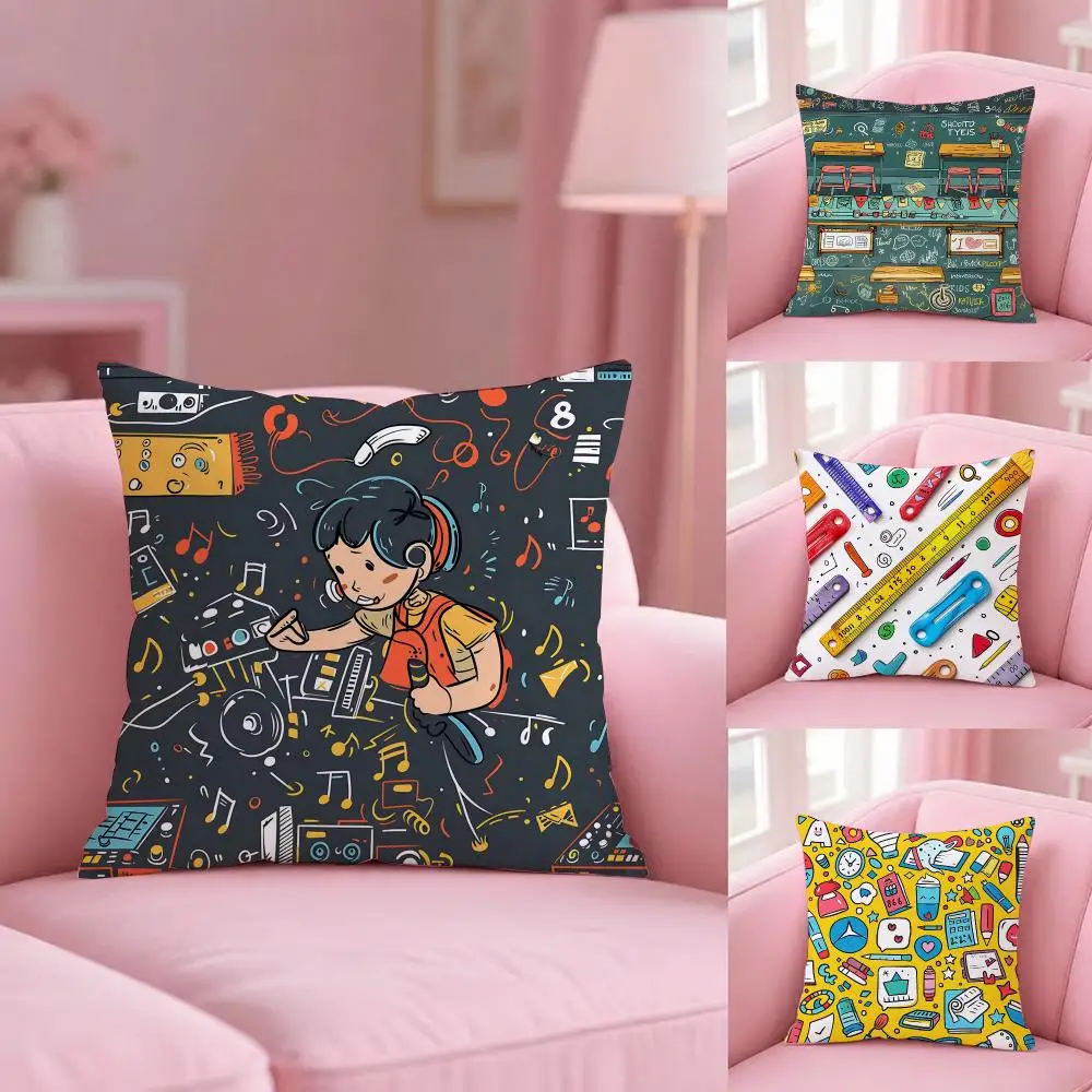 Back to School Series Pens Cushion Cover Soft Plush Pillowcase Double Side Cozy Cushion Cover Aesthetic Sofa Home Decor Gift
