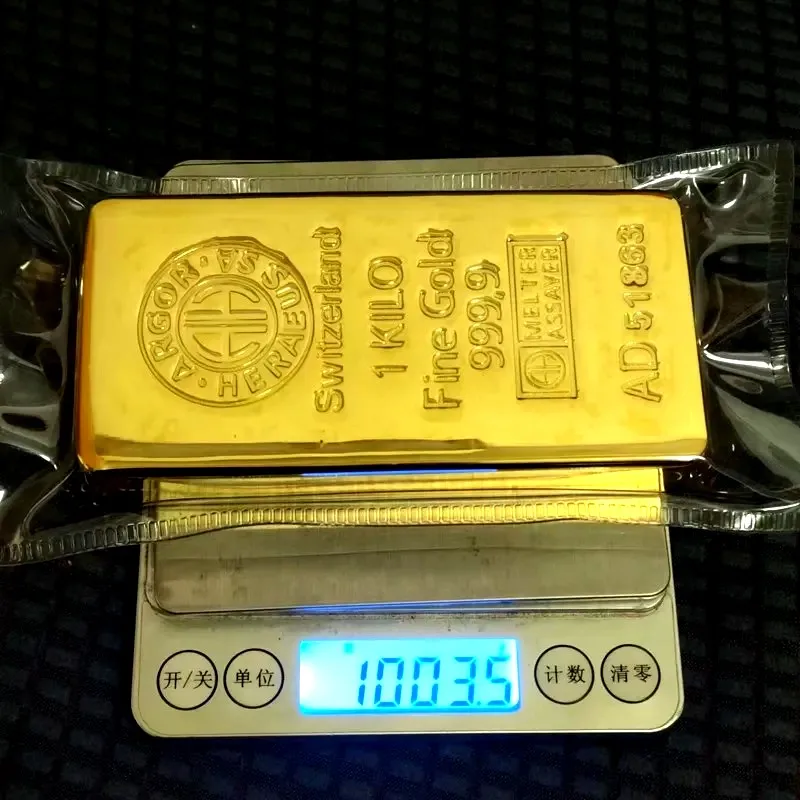 

Wholesale 1:1 Copy 1kilo/1000g Switzerland 24k Gold Bar Gold Bullion Replica Swiss Bullion Store Bank Display Anti-theft Sample