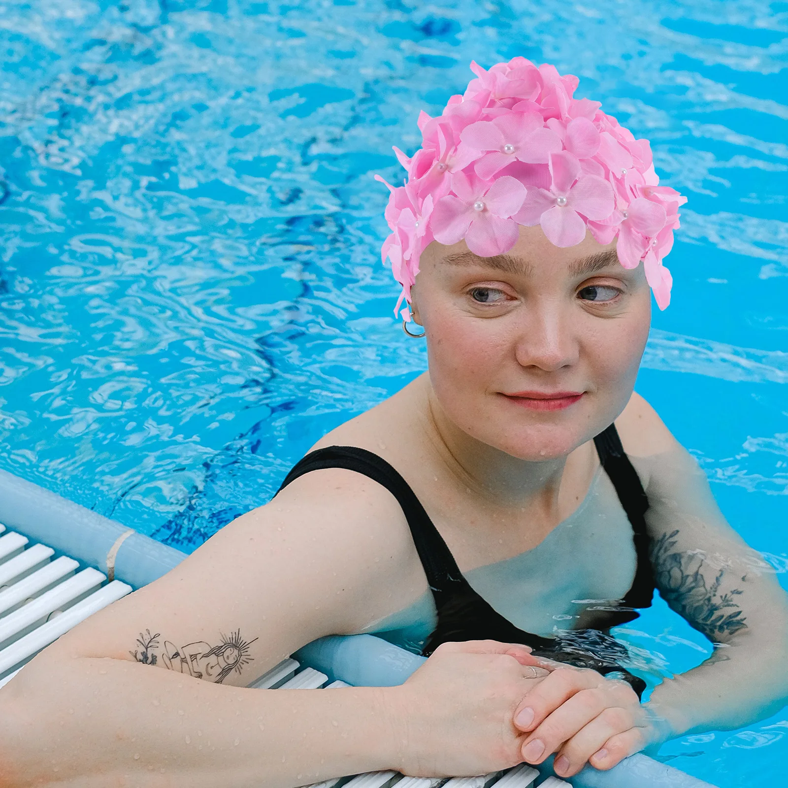 

3D Floral Petal Swim Cap Stylish Comfortable Anti-Slip Bathing Hat For Women Reusable Lightweight Pink L