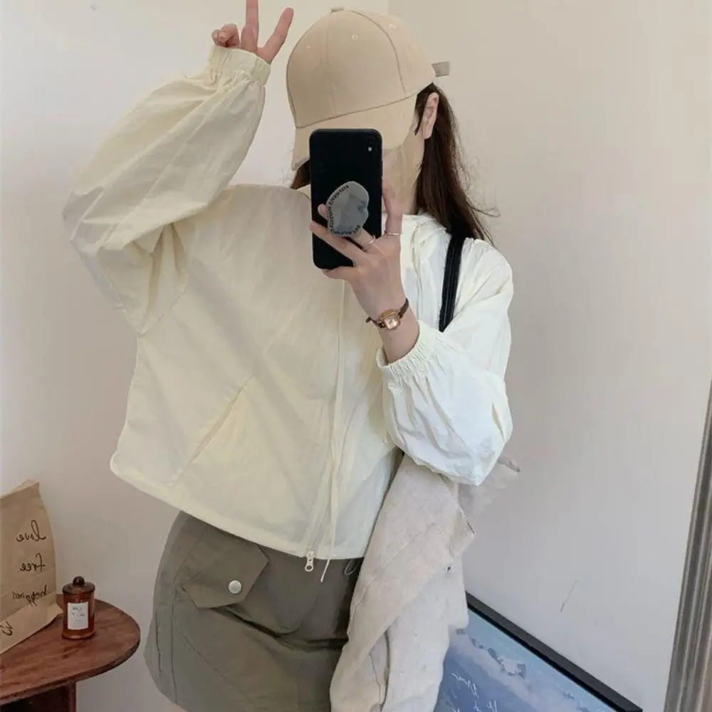 

Drawstring Sun Protection Clothing Anti-UV Long-sleeved Quick Dry Jackets Women Long Sleeve Korean Style Hooded Sunscreen Top