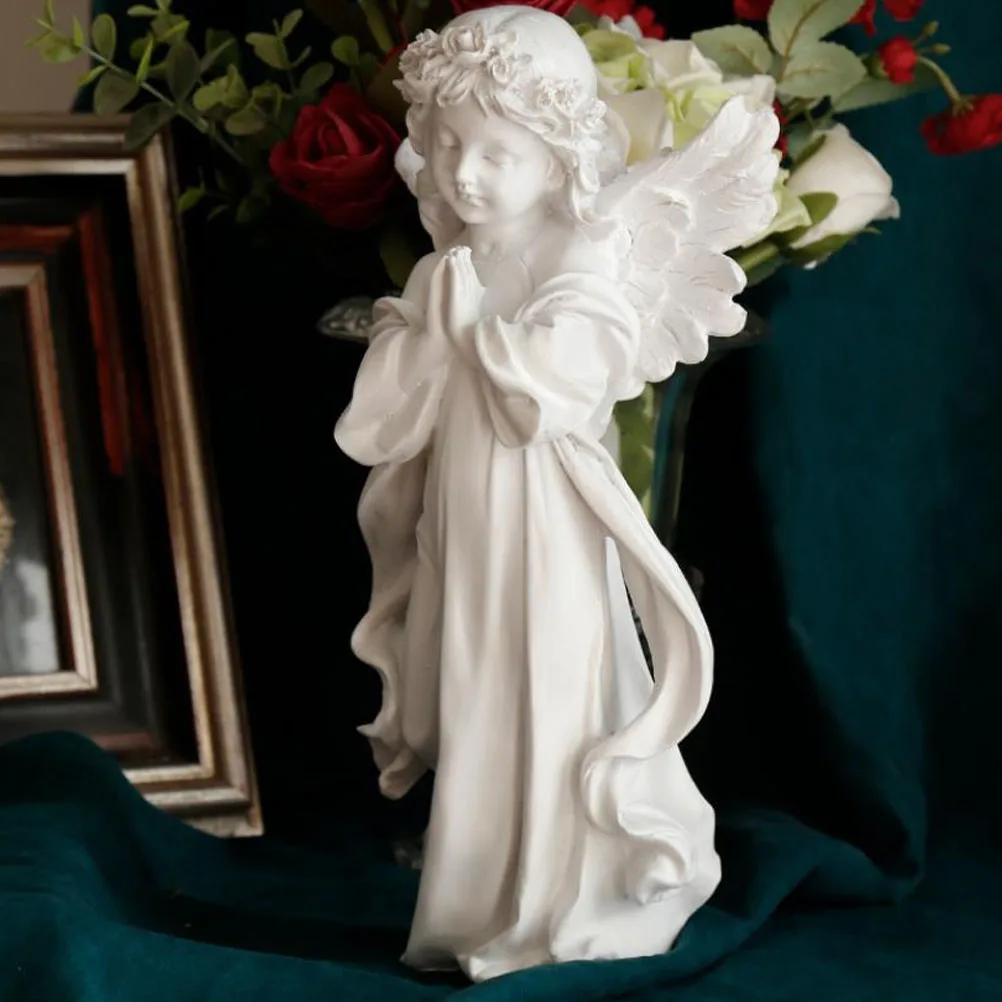 

1pc Praying Angel Resin Angel Ornament For Home Decor Desktop Craft White Standable Decoration Ornaments