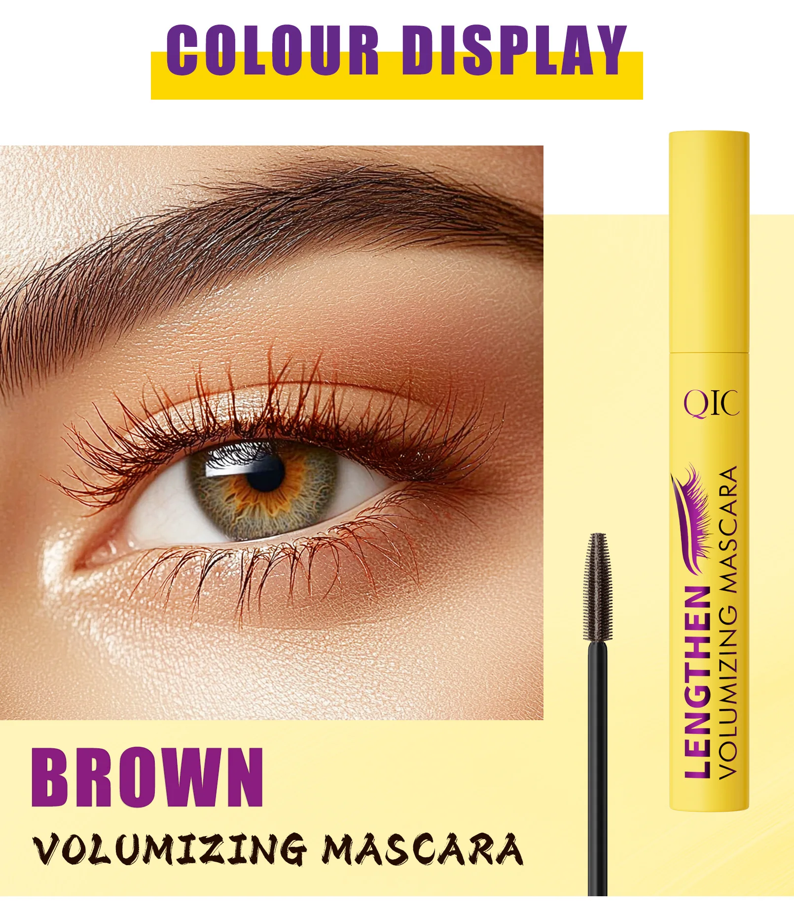 Rímel modelador encaracolado, alongamento grosso, escovação conveniente, durável, à prova d'água, tubo amarelo, maquiagem facial