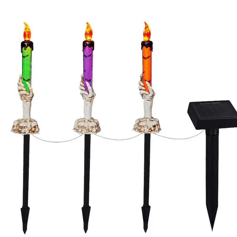 Lampe à bougie à main centralisée colorée, lumières solaires d'Halloween, LED, étanche, atmosphère extérieure, lumières décoratives de chemin de fer, 5 pièces
