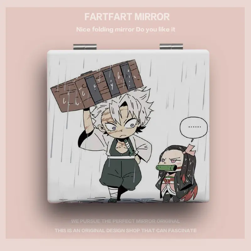 Nieuwe Demon Slayer Anime Cartoon Midouzi Tanjiro Mini Opvouwbare Kleine Spiegel Tweedimensionale Handheld Cosmetische Spiegel Gift Groothandel