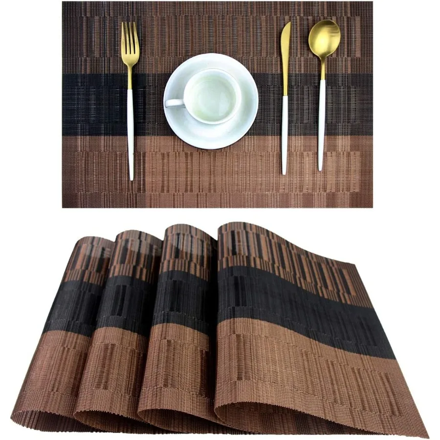 

PlacematsDurable Placemats for Dining Table Washable Woven Vinyl Kitchen Placemats Set of 4 Brown