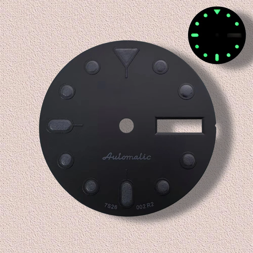 28.5mm S 5 Logo SKX007 Black Dial Suitable for NH36/4R36 Movement Green Luminous Dual Calendar Watch Modification Accessories