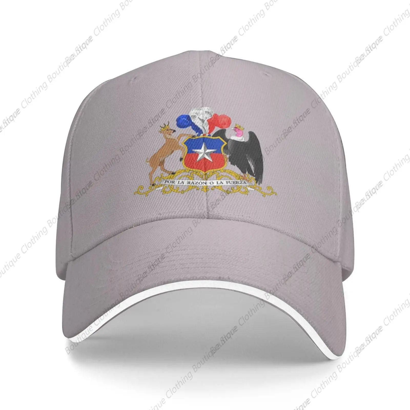 Topi Emblem Nasional Chili mendukung mantel Chili topi bisbol lengan topi Chilean untuk wanita pria topi yang dapat disesuaikan abu-abu