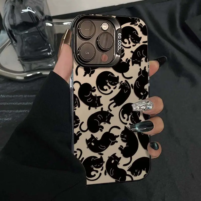 

Cute black cat pattern design phone case for iPhone 16 15 14 13 12 11 Pro/ Max/Plus shock-proof rear cover anti-fingerprint