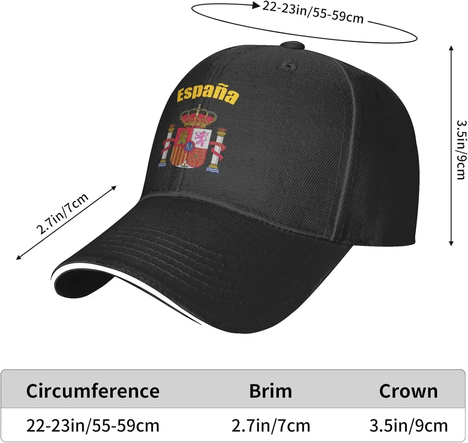 Spain Espana Spanish Flag Premium Adjustable Baseball Cap for Men and Women - Outdoor Sports, Sun Protection Black