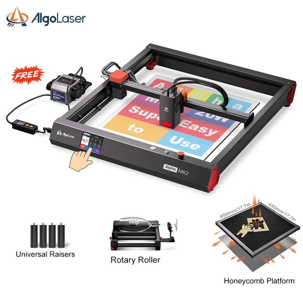 AlgoLaser Alpha MK2 Powerful Woodworers Laser Engraver Cutter With Air Aissit Desktop Metal Wood CNC Engraving Cutting Machine