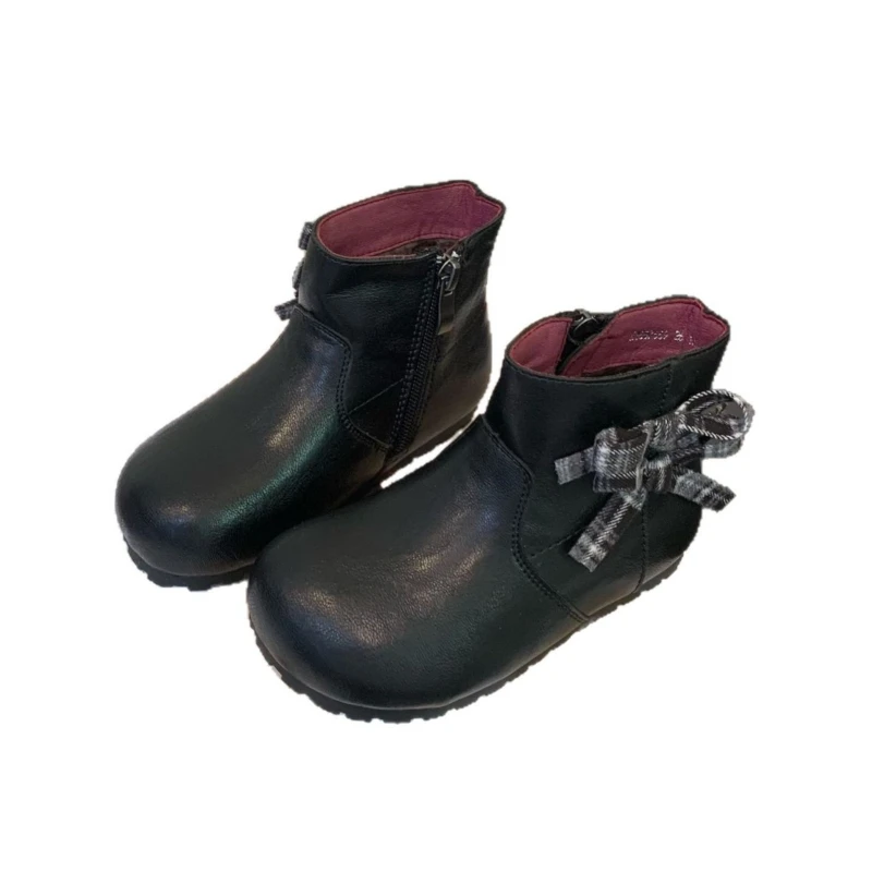 

Winter Children's Girls Boots Vintage Bow Leather Kids Toddler Princess Fashion Slip Resistant Casual Short Boots
