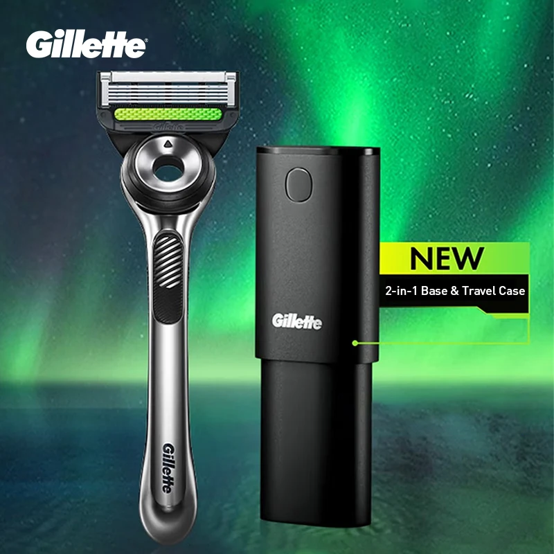 Maquinilla de Afeitar Gillette Labs con 5 Cuchillas Nanométricas, Barra Exfoliante, Recortadora de Precisión con Agarre Antideslizante y Estuche Vertical