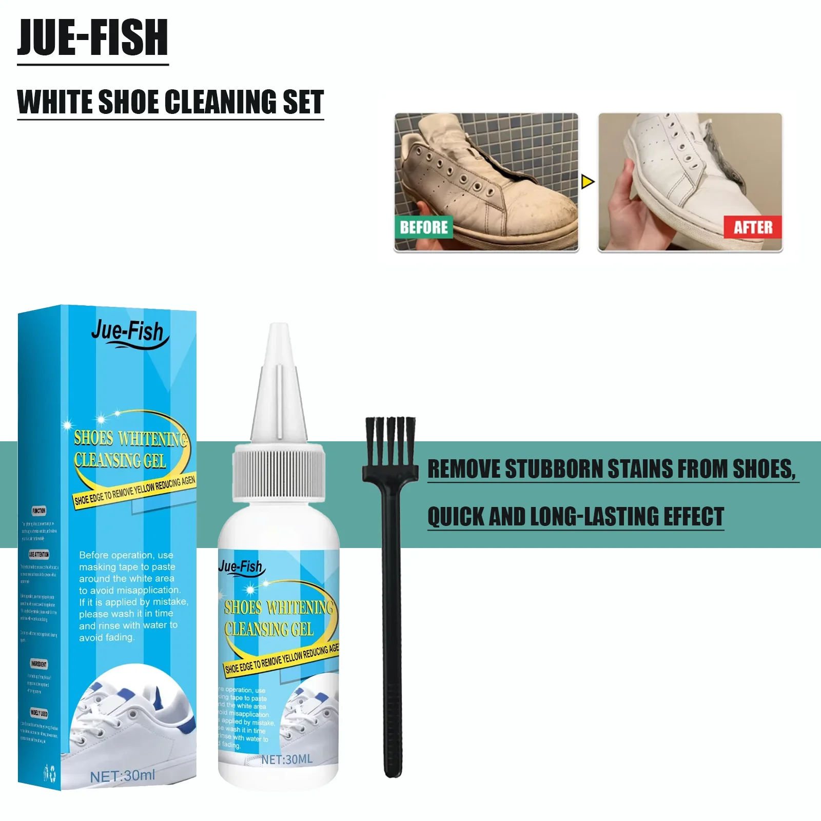 

Jue-Fish White Shoes Cleaning Gel Stain Dirt Remover Shoe Washing Sneaker Whitening Cleaning Remove Yellow Edge Cleaner Kit
