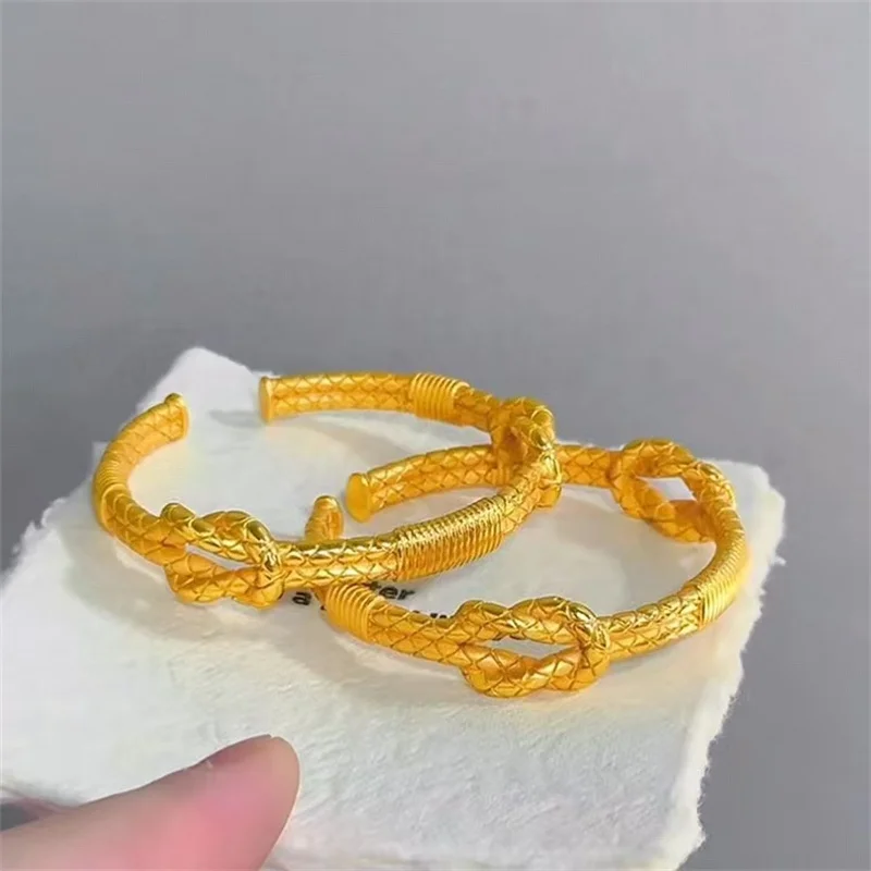 OUYADI 14K Gold Plated Stainless Steel Open Bangle For Men And Women,Retro Braided Knot Textured Adjustable Unisex Jewelry Gift