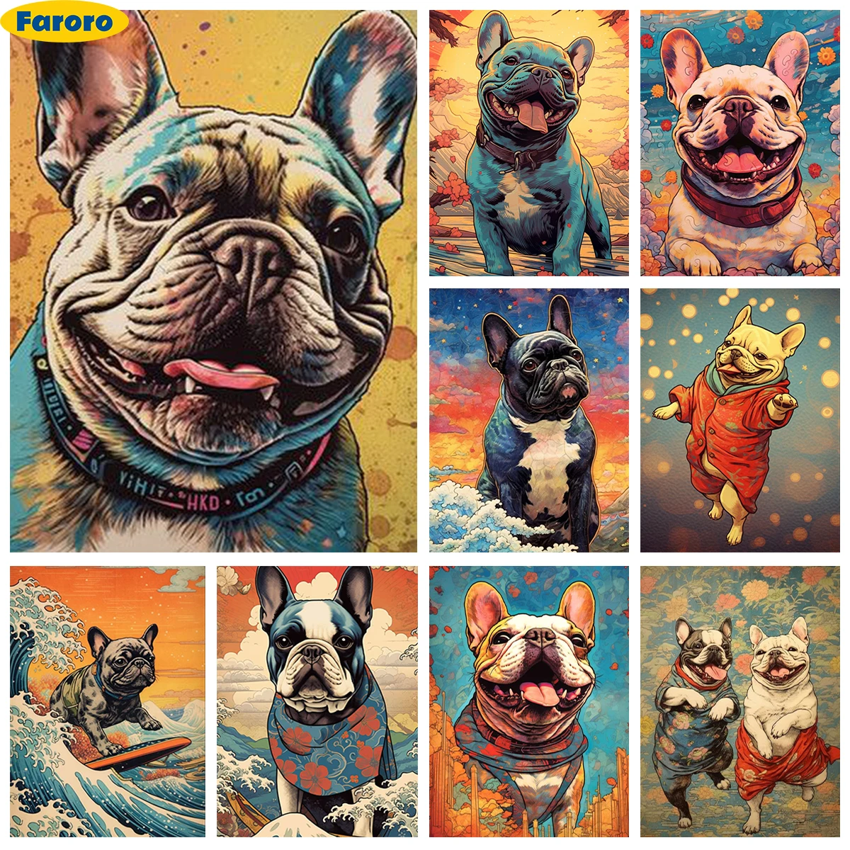 Fun Pet Dog DIY Diamond Embroidery Cartoon French Bulldog 5D Diamond Painting Kit Kids Hand Painting Mosaic Home Room Decor