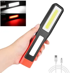 Luz de trabajo LED COB, lámpara de inspección de 3 modos, linterna magnética de carga USB, gancho giratorio, colgante para reparación de automóviles con batería