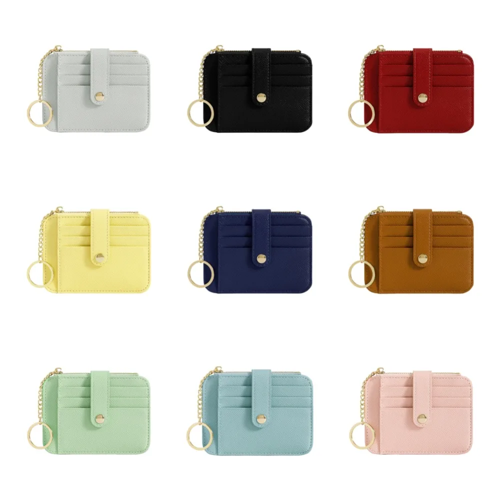 Prosty portfel na gotówkę z zawieszką na karty, wielofunkcyjna portmonetka z kieszonkami ze skóry PU z breloczkiem, kolorowy etui na karty dla kobiet/mężczyzn