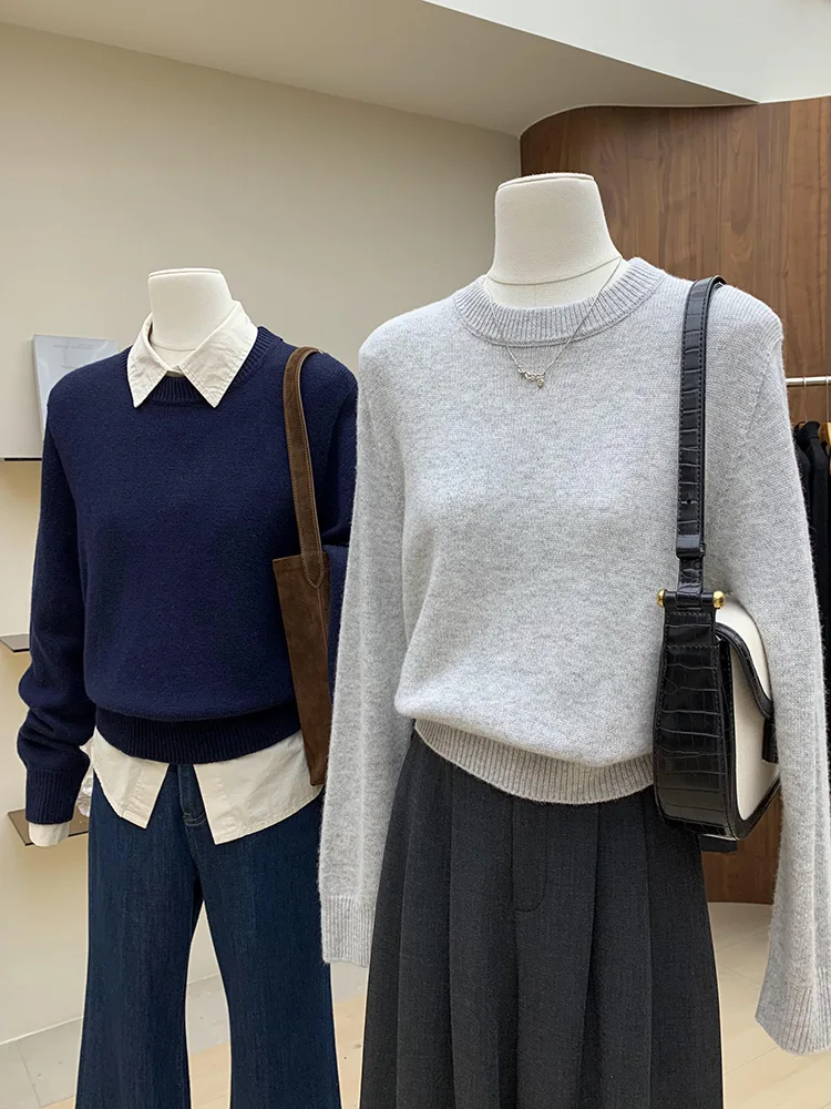 

Джокер и простой кашемировый свитер с круглым вырезом осенью и зимой расслабленный, мягкий и ленивый, женский свитер.