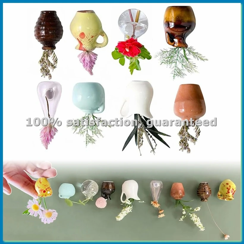 8PCS Mini Vase Magnets for Fridges Mini Ceramic Vase Refrigerator Magnets 3D Flower Vase Cute Plant Vase Fridge Magnet-ABFB