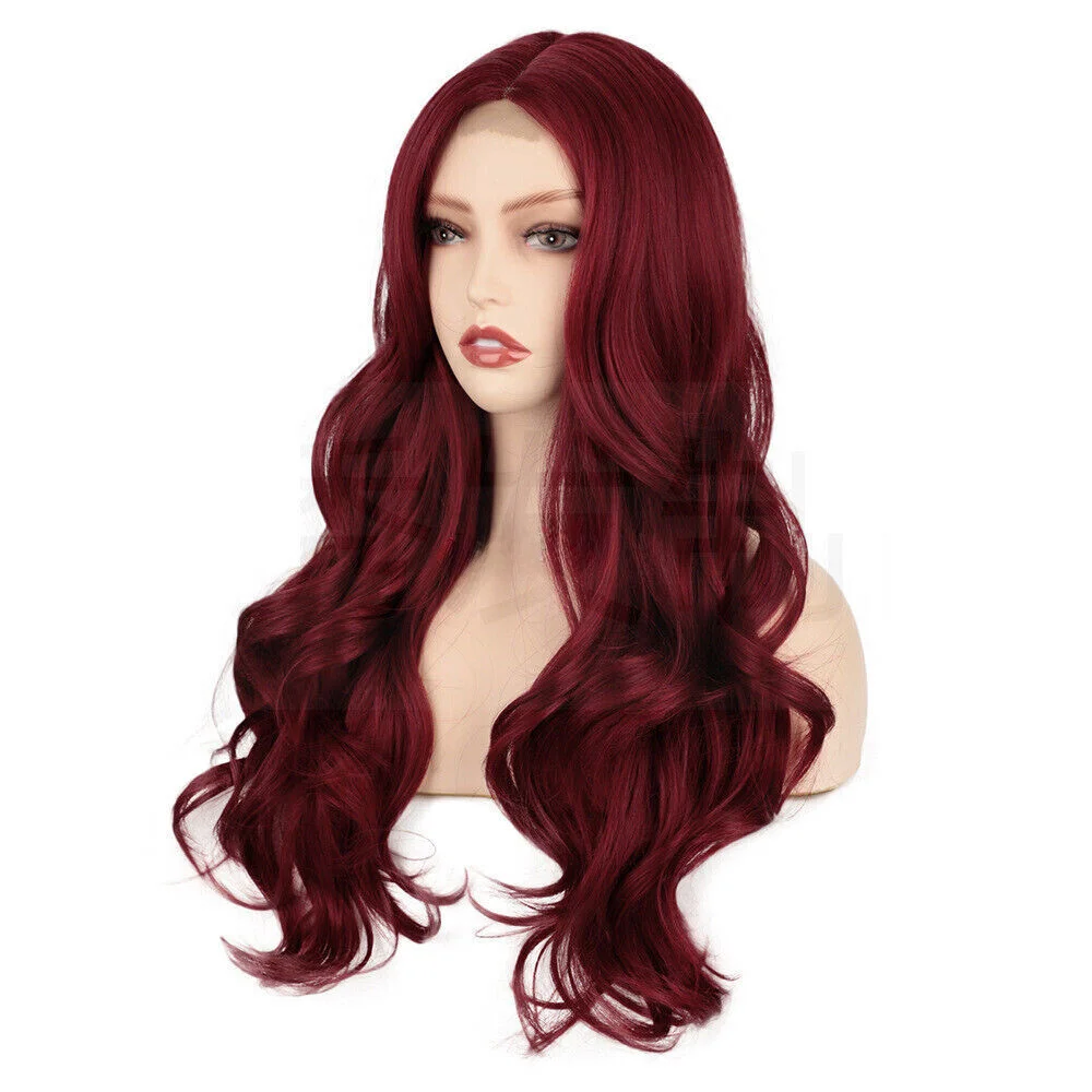 Front lace Wine Red Synthetic Wig Burgundy Long Wavy Daily Party Wigs for Women