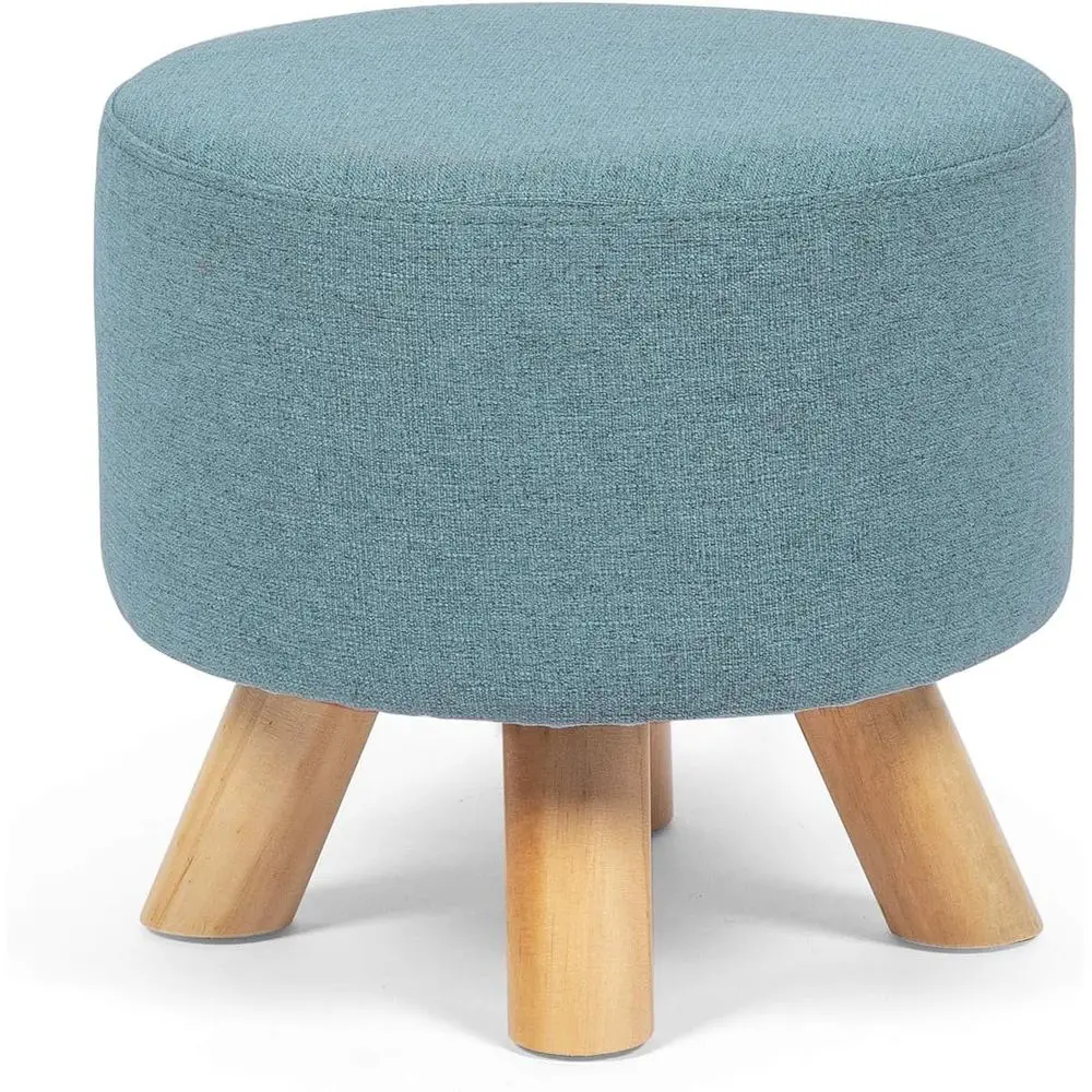 

Small Round Ottoman oot Rest Stool abric Padded Seat ootstool Ottoman with Anti-Slip Wooden Legs (Light Blue,abric)