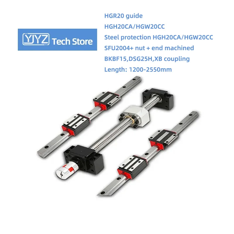 SFU2004 Ball Screw HGR Linear Guide Rail Kit Complete Length 1200mm-2500mm Flange Type Square Slider DSG25H XB Coupling BKBF15