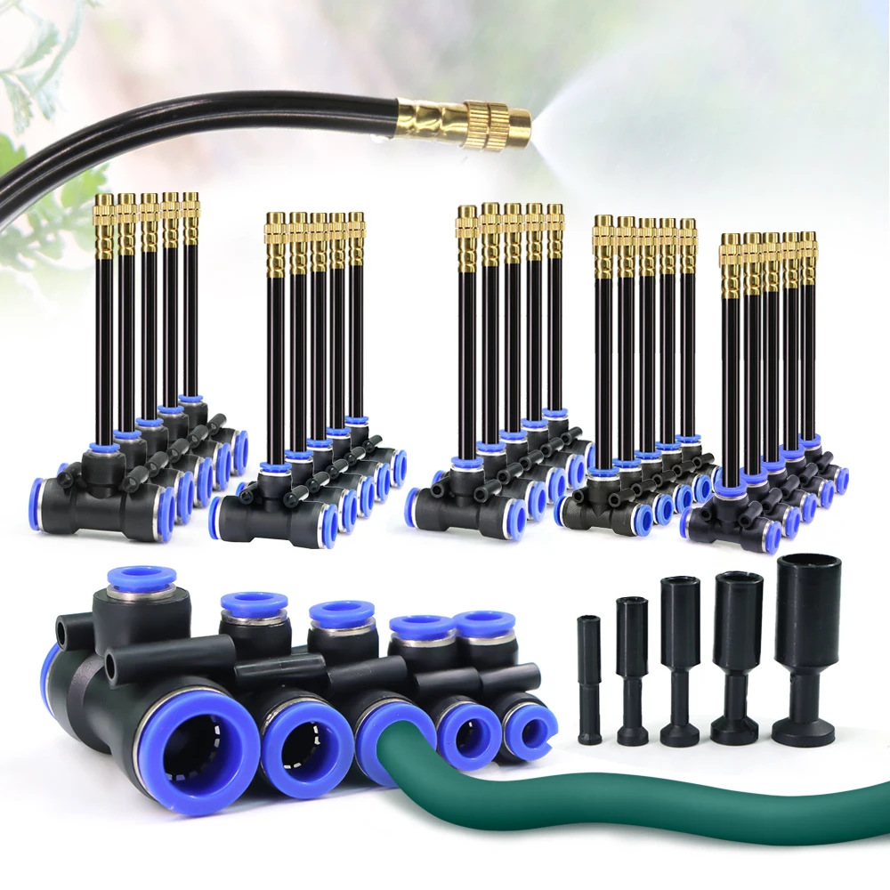 5/10pcs 20cm 360° Rotary Irrigation Brass Spray Support 6/8/10/12/16mm Hose Quick Connection Tee Adjustable Atomization Nozzle