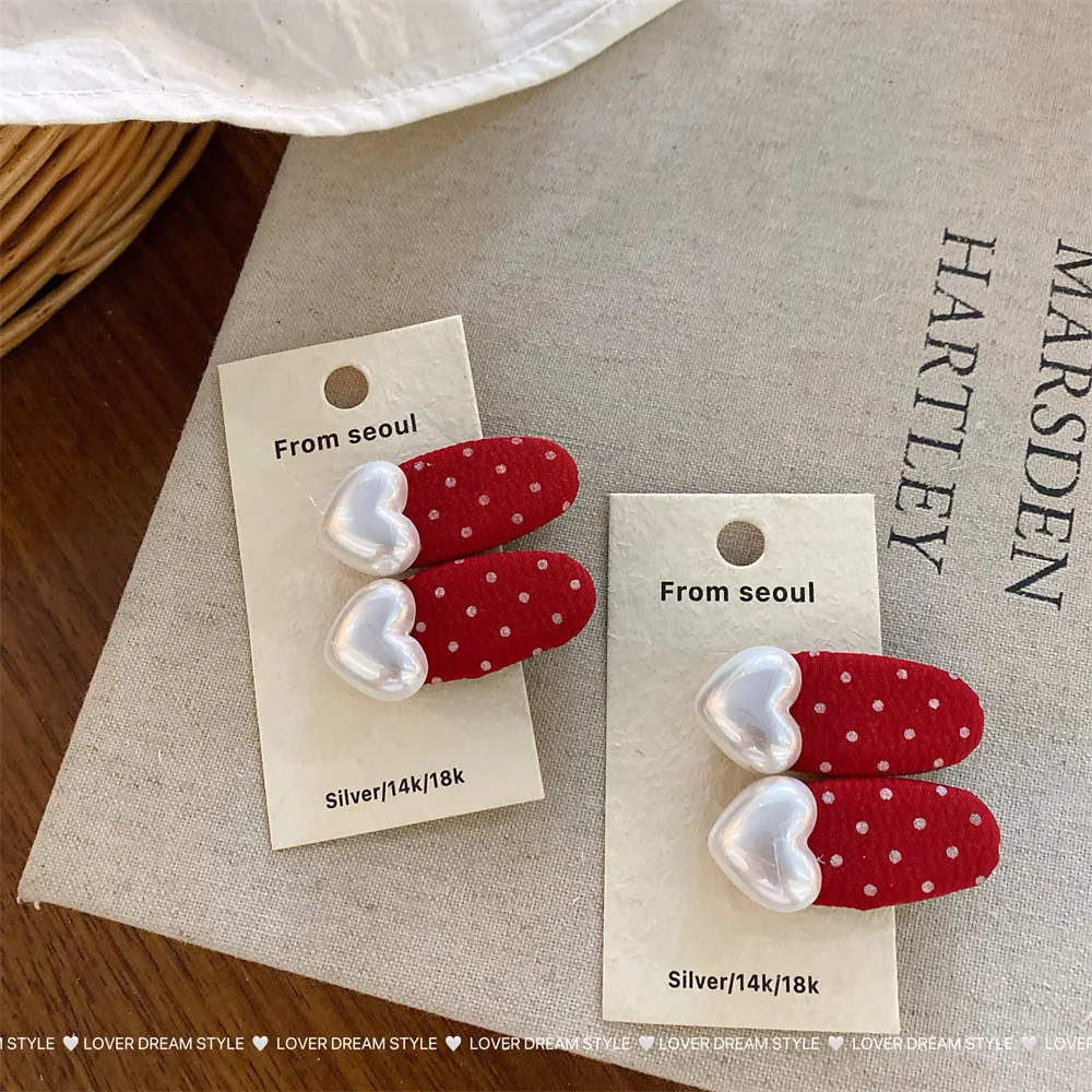 Faux Shell Heart Pearl Polka Dot Hair Clip for Women Korean Sweet Cute Side Bangs Fringe Headwear Premium Lightweight