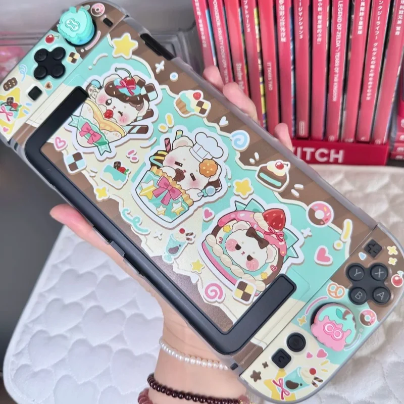 Funda Protectora Original con Estampado de Osito y Postres para Switch 2 OLED, Carcasa Rígida Semitransparente Delgada y Resistente a Arañazos