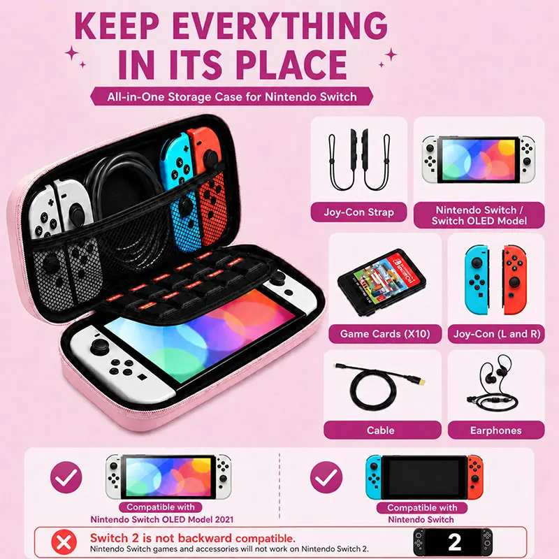 Macaron Color Hard Storage Bag Portable Travel Gaming Accessories Storage Bag With Mesh Pockets for Nintendo Switch Lite/OLED