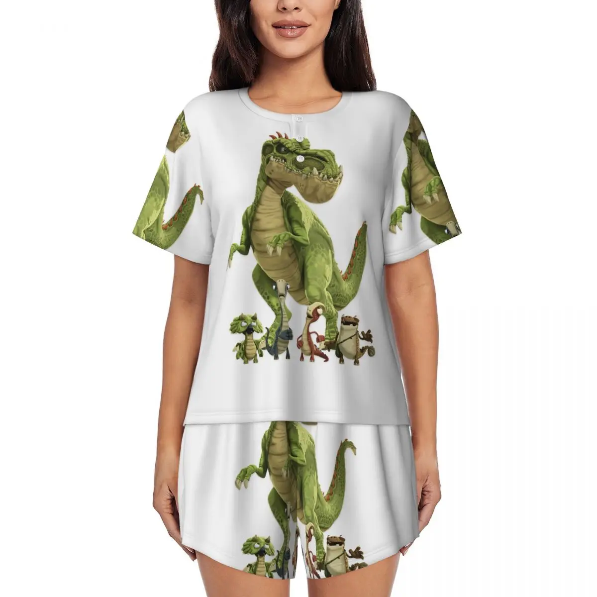

Gigantosaurus Dinosaur Cartoon Kawaii Round Neck Short Sleeve Nightgowns for Sleepshirts Women Soft Pajama Set Short Pants