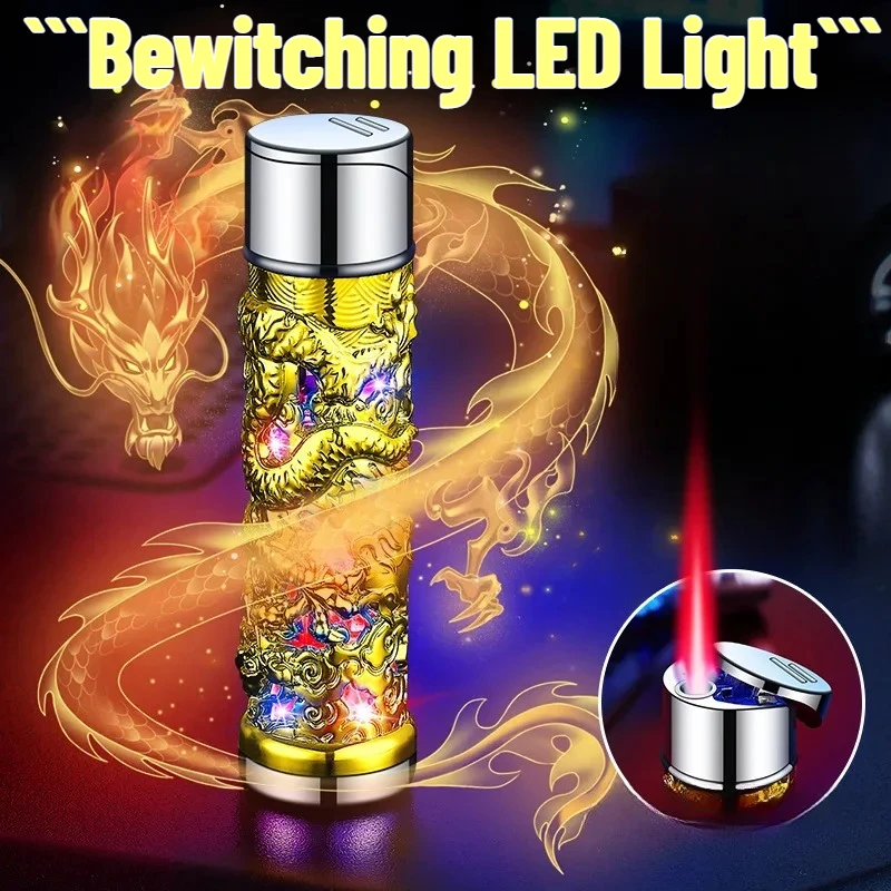 

Metal 3D Relief Dragon Lighter Windproof Butane Turbo Red Flame Women Portable Lighter Cigarette Accessories Trendy Men's Gift