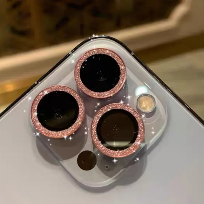 2-3 Stuks Voor Iphone 16 15Pro Max Camera Film Camera Lens Bescherming Lens Metalen Glitter Ring Protector glas Voor Iphone 12 13 Mini