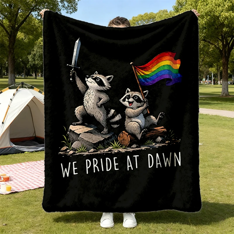 Raccoon Pride Month Comfort Cropped Flannel Blanket: We Pride At Dawn Boxy Comfy Blanket Comfy Blanket Soft Blanket