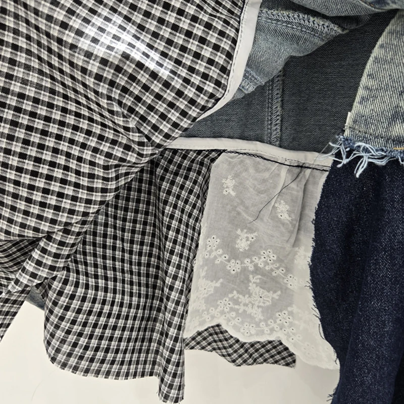 DEAT 2025 خريف جديد الموضة المتخصصة المرقعة المرأة الدنيم سترة فضفاضة واحدة الصدر التباين اللون معطف Female11A05239