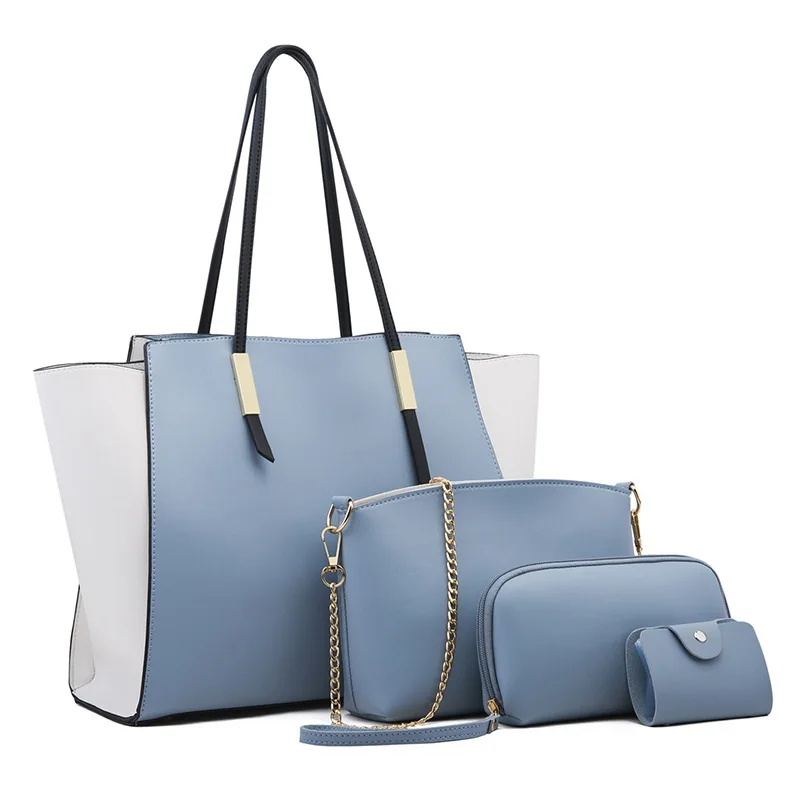 Women 4Pcs Tote Bag Set Large Capacity Shoulder Handbag Crossbody Purse Wallet Casual Commuter Bags