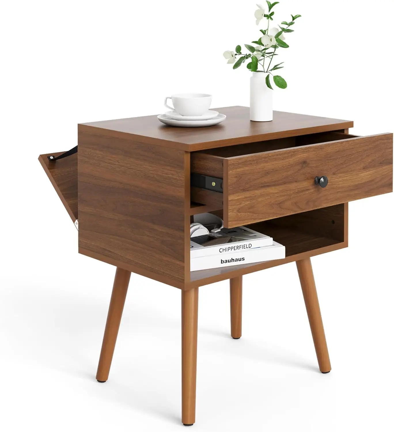 

Hidden Compartment Nightstands, Mid Century Modern Concealment Furniture, Bedside Table with Wood Legs, End Table