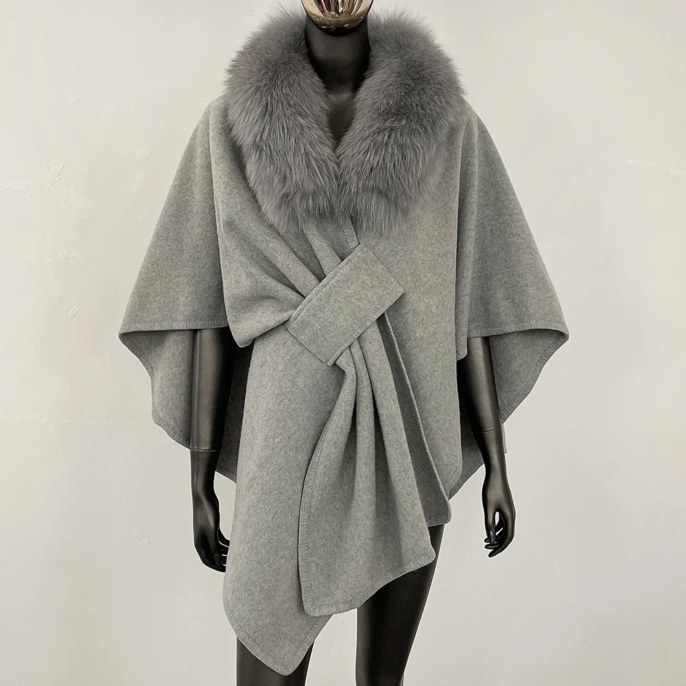 Real Fur Jacket Wool Coat Women Cloak Poncho Warm Shawl Designer Blanket Scarf Coat Women Spring Female Cape Stole Fur Coats