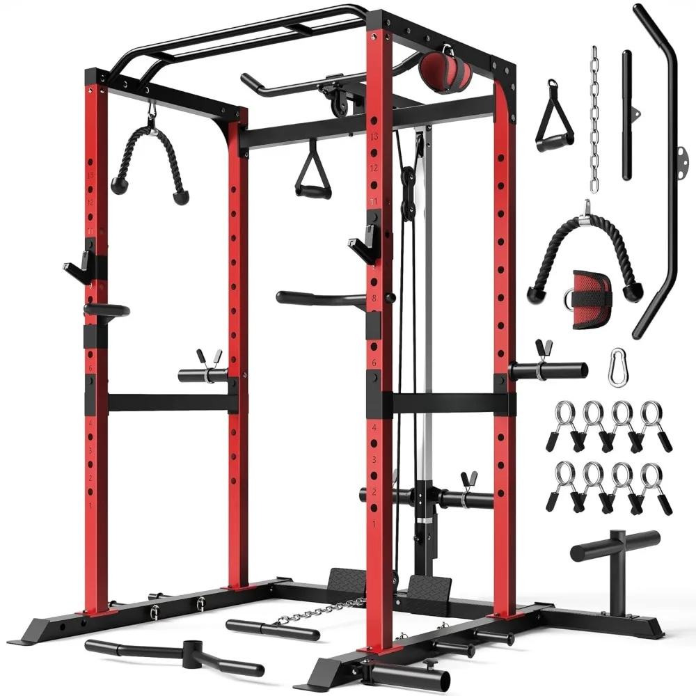 S21 Power Cage, Multi-Function Power Rack with Adjustable Cable Crossover System, 2000LBS Squat Rack for Home Gym, Customized