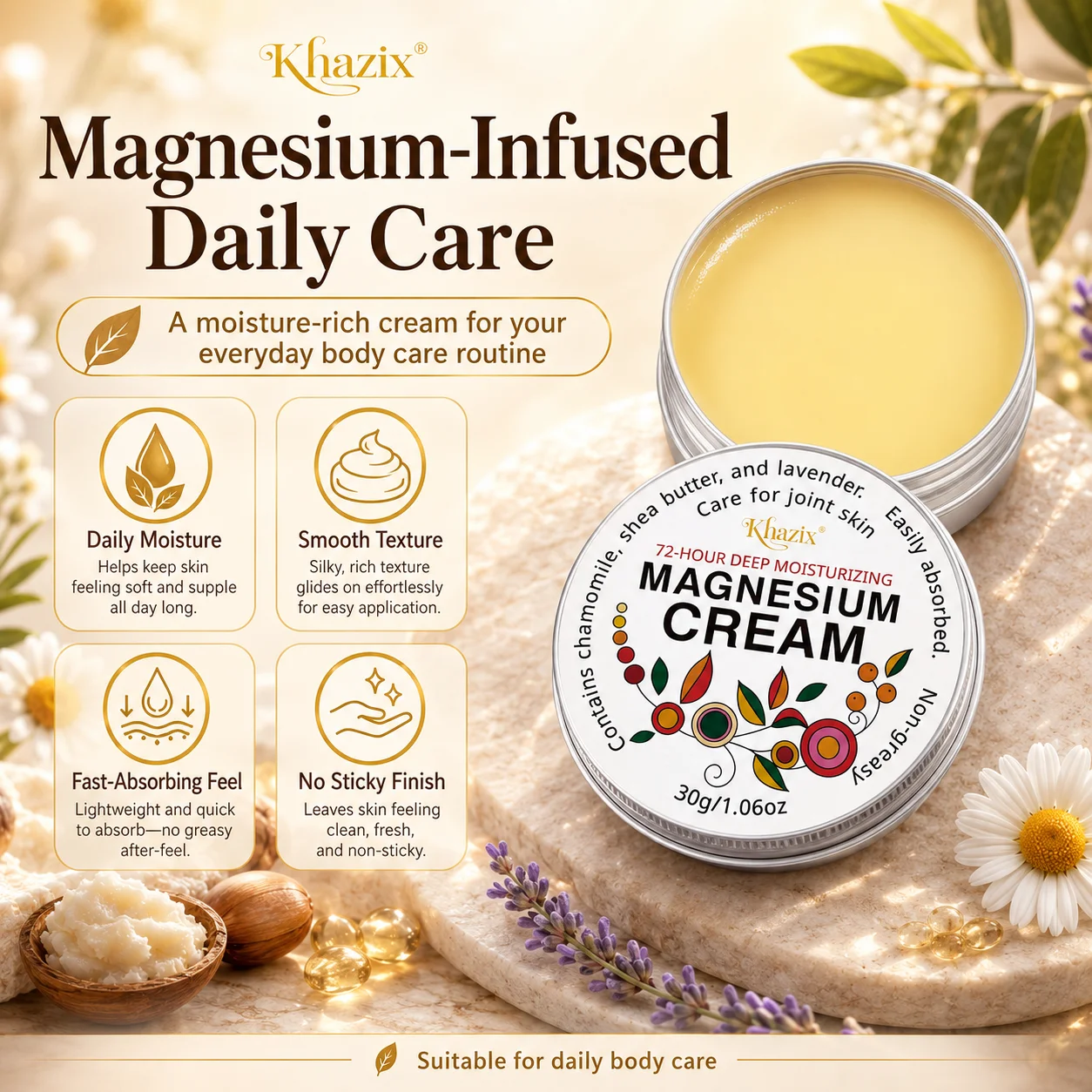 1pcs Magnesium-Infused Cream, 30g Non-Greasy Skin Care Balm for Knees, Joints, Legs, Adults & Seniors