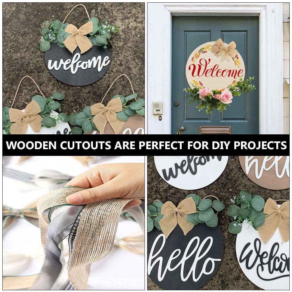 

3 Sets Wooden Welcome Sign Slice DIY Cutout Unfinished Door Hanging Decoration Ornament Home