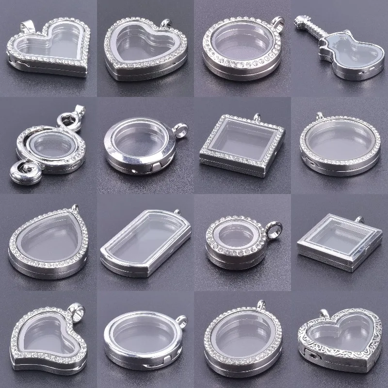 1Pc Diy Round Heart Glass Memory Relicario Photo Locket Pendant Geometric Music Guitar Living Medaillon Colgantes Jewelry Bulk