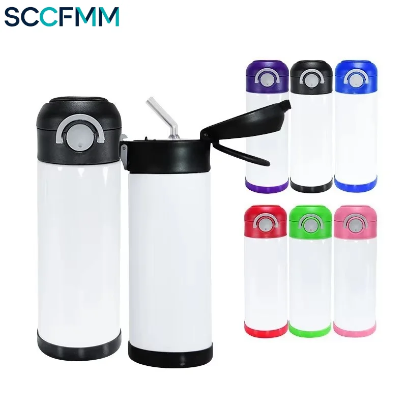 SCCFMM 3Pcs 350ml Student Water Cup, Stainless Steel Pop‑Up Sublimation Blank Vacuum Insulated Thermal Bottle for DIY Logo Busin