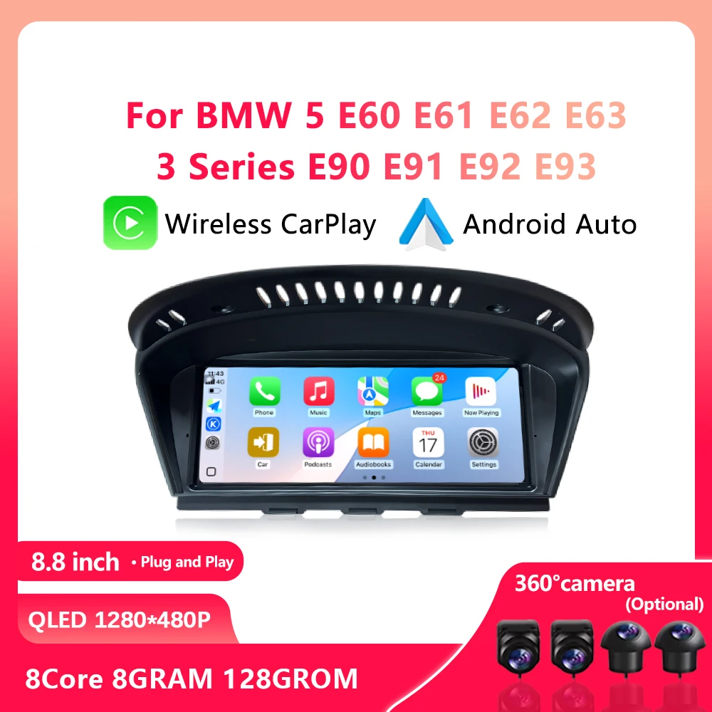 Android For BMW 5 3 Series E60 E61 E62 E63 E90 E91 E92 E93 CIC CCC System Wireless Carplay GPS BT DSP Stereo Screen Accessories