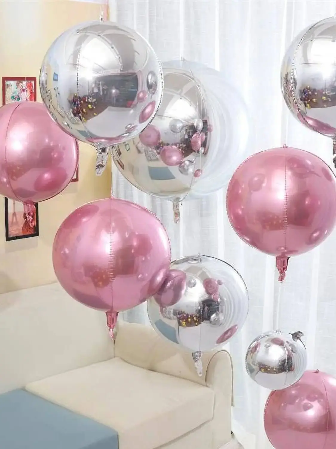 18/22 Zoll perlrosa hängender 4D-Ballon 10 Stück große 4D-Chrom-Rosa-Silber-Folienballons Geburtstagsfeier Hochzeit Babyparty Deoc – Detail 4