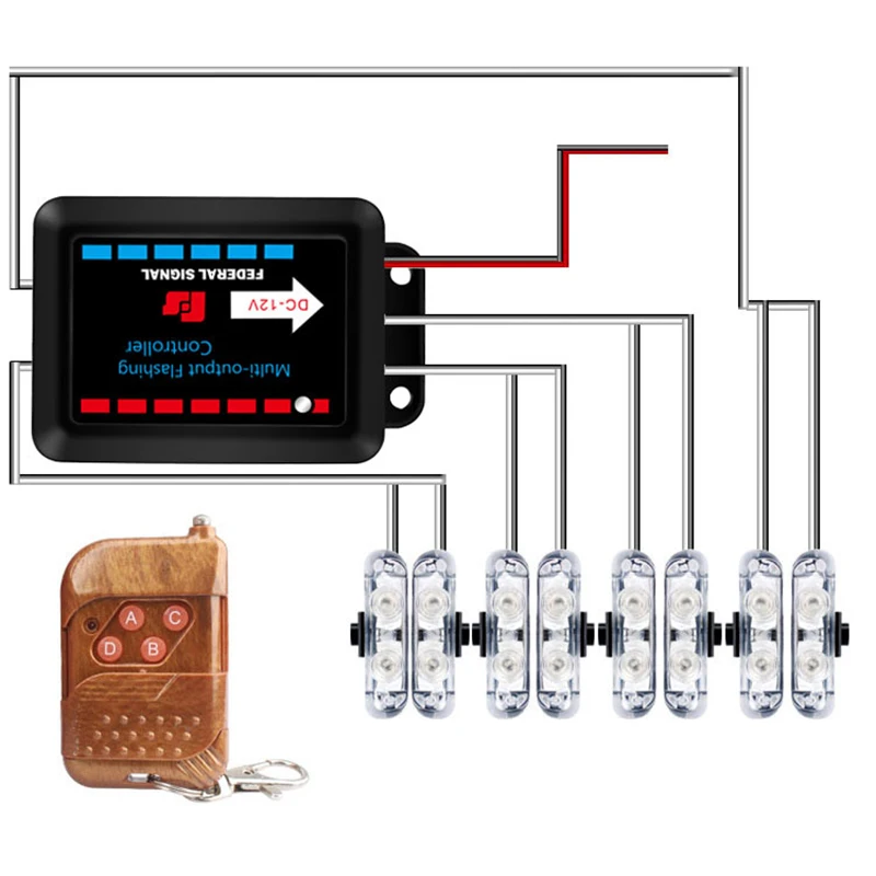 1 Set 8*2 LED Car Strobe Warning Light With Wireless Remote Control Red And Blue Police Light 12V Ambulance Flashing Lights